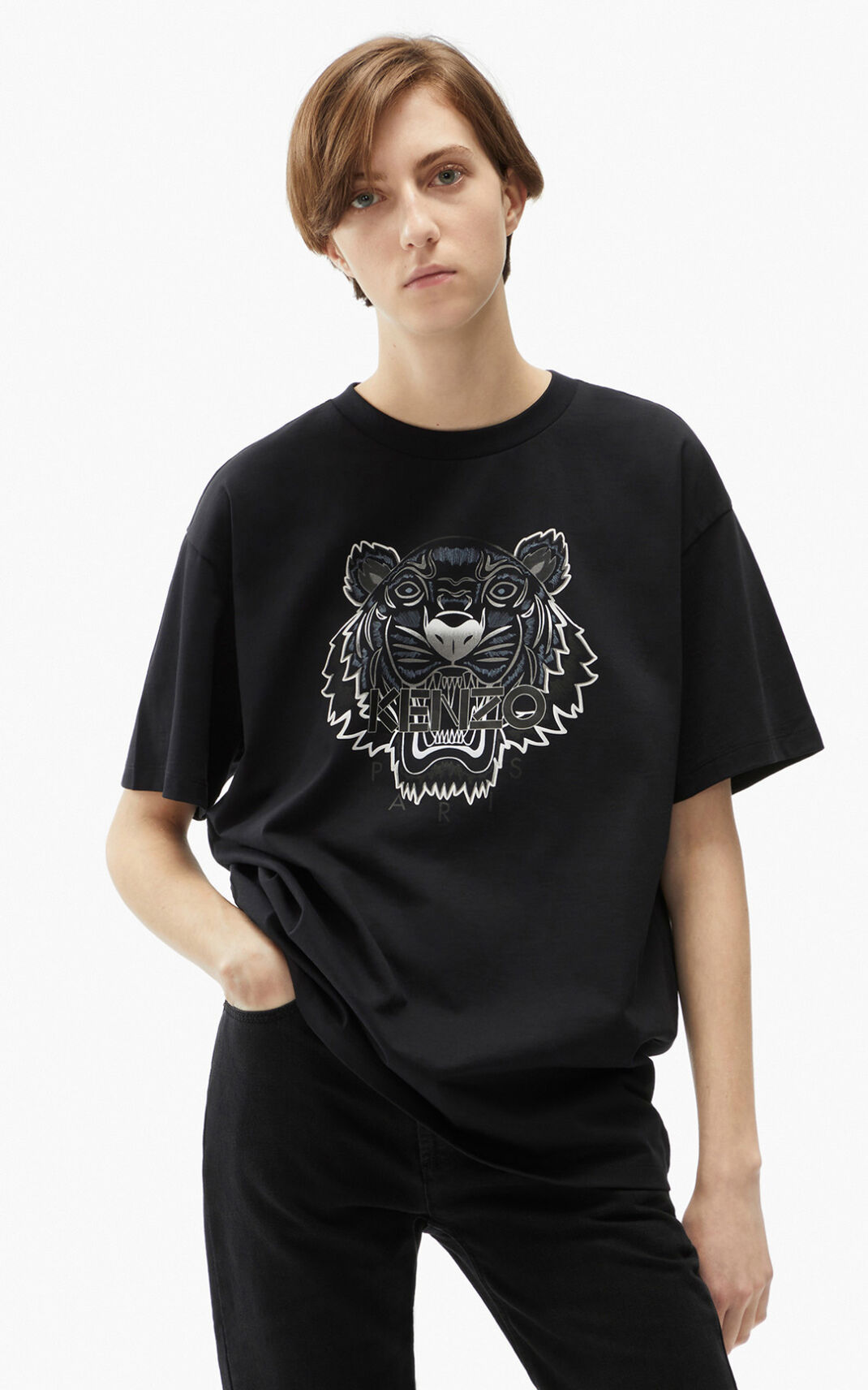 Camisetas Kenzo Oversize Tiger Mujer Negras - SKU.0011840